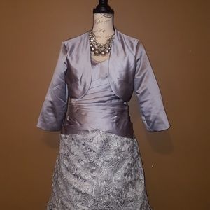 2Pc. Platinum Satin and Lace Formal Dress Set